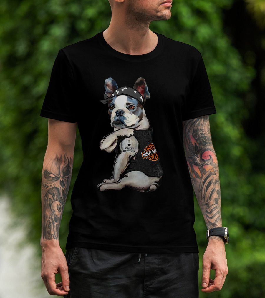 Boston Terrier Harley Davidson Cycle I Love Harley Davidson T-Shirt