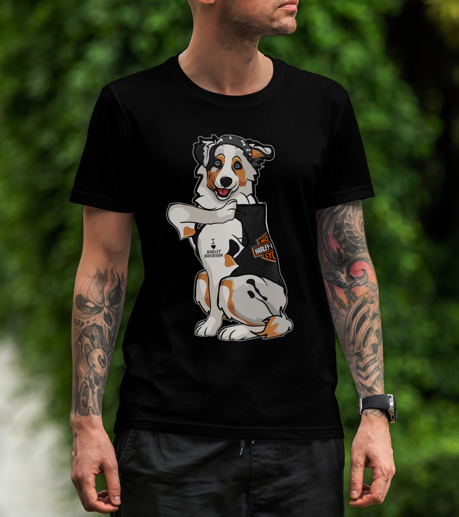 Australian Shepherd I Harley Davidson Motorcycle Fan T-Shirt