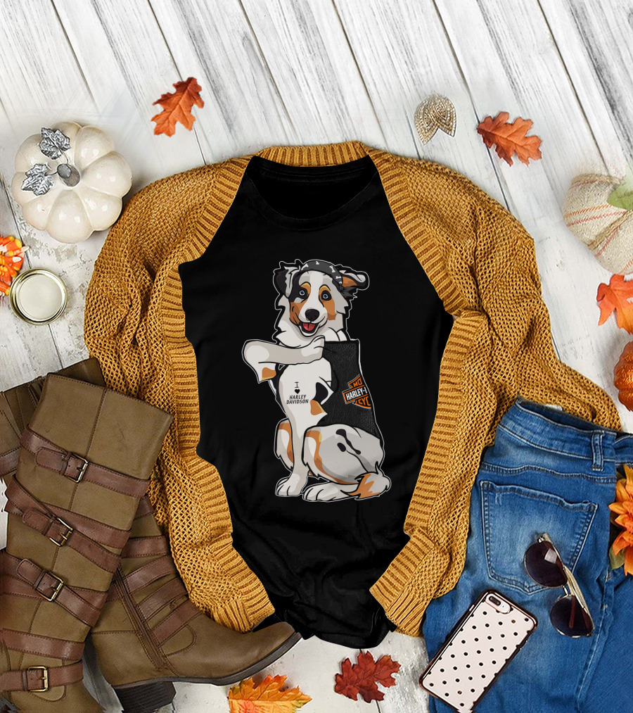 Australian Shepherd I Harley Davidson Motorcycle Fan T-Shirt