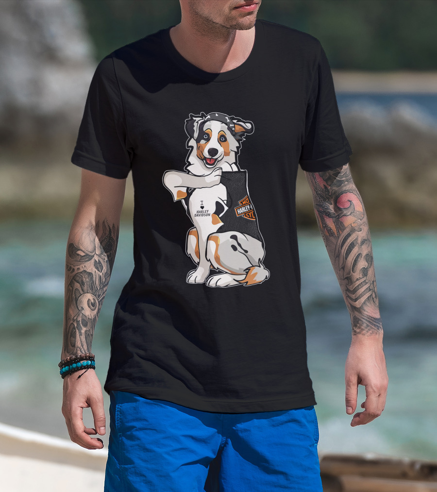 Australian Shepherd I Harley Davidson Motorcycle Fan T-Shirt