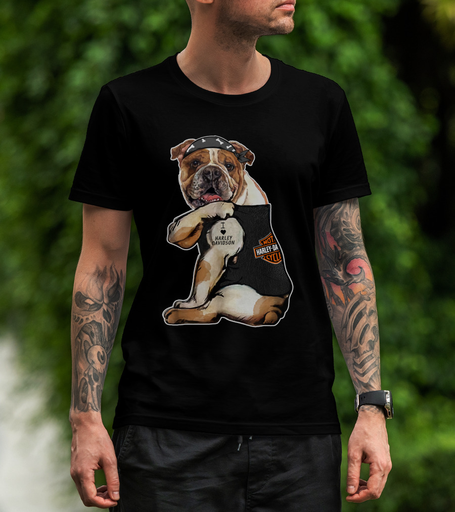 I Love Harley Davidson Bulldog Motorcycle Style T-Shirt