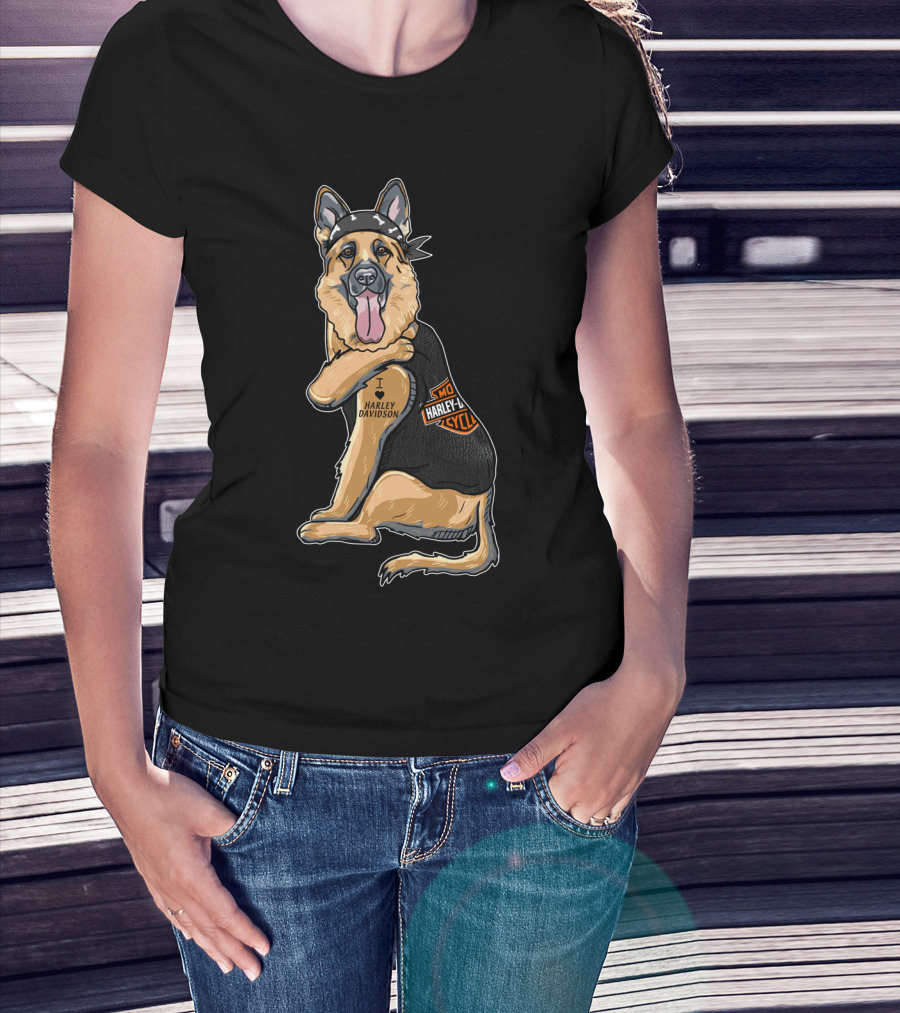 German Shepherd I Love Harley Davidson Motorcycle T-Shirt