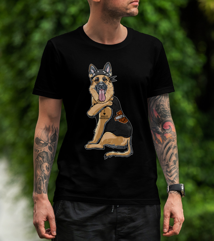 German Shepherd I Love Harley Davidson Motorcycle T-Shirt