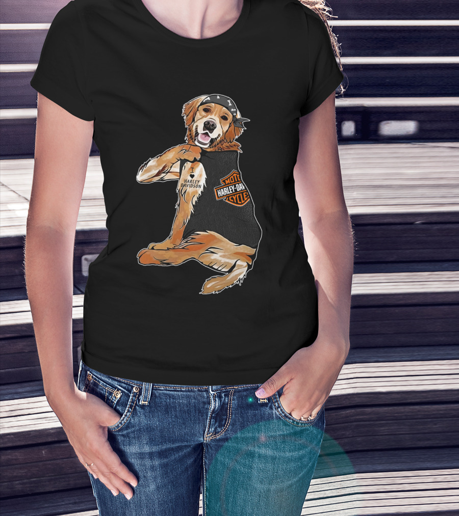 Harley Davidson Golden Retriever Motorcycle Pooch T-Shirt