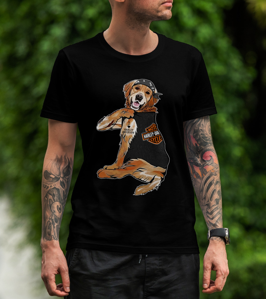 Harley Davidson Golden Retriever Motorcycle Pooch T-Shirt