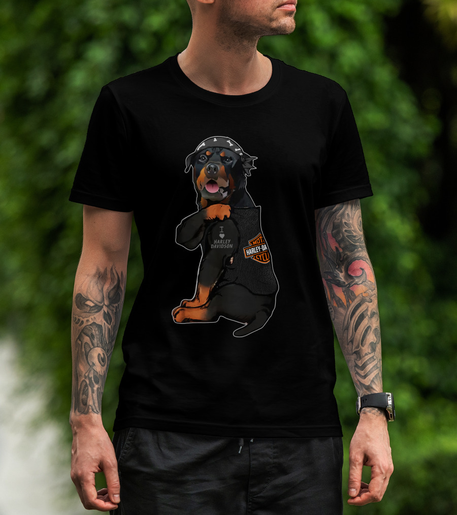 Harley Davidson Rottweiler Puppy Bandana T-Shirt