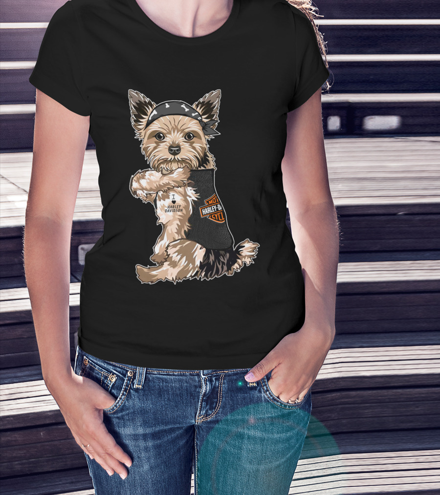 Yorkshire Terrier I Love Harley Davidson Motorcycles T-Shirt