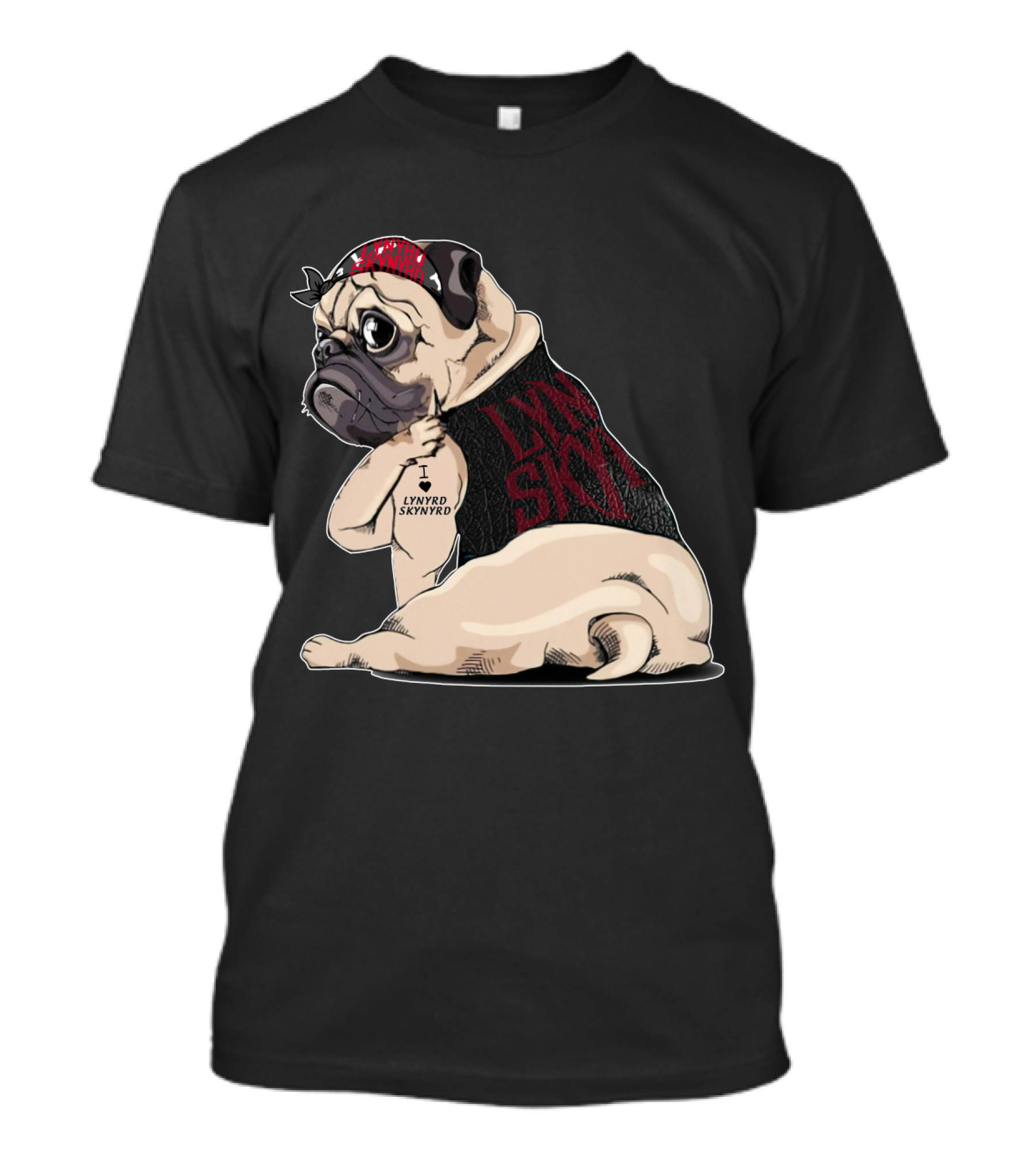 Lynyrd Skynyrd Pug Tattoo With Bandana And Vest T-Shirt