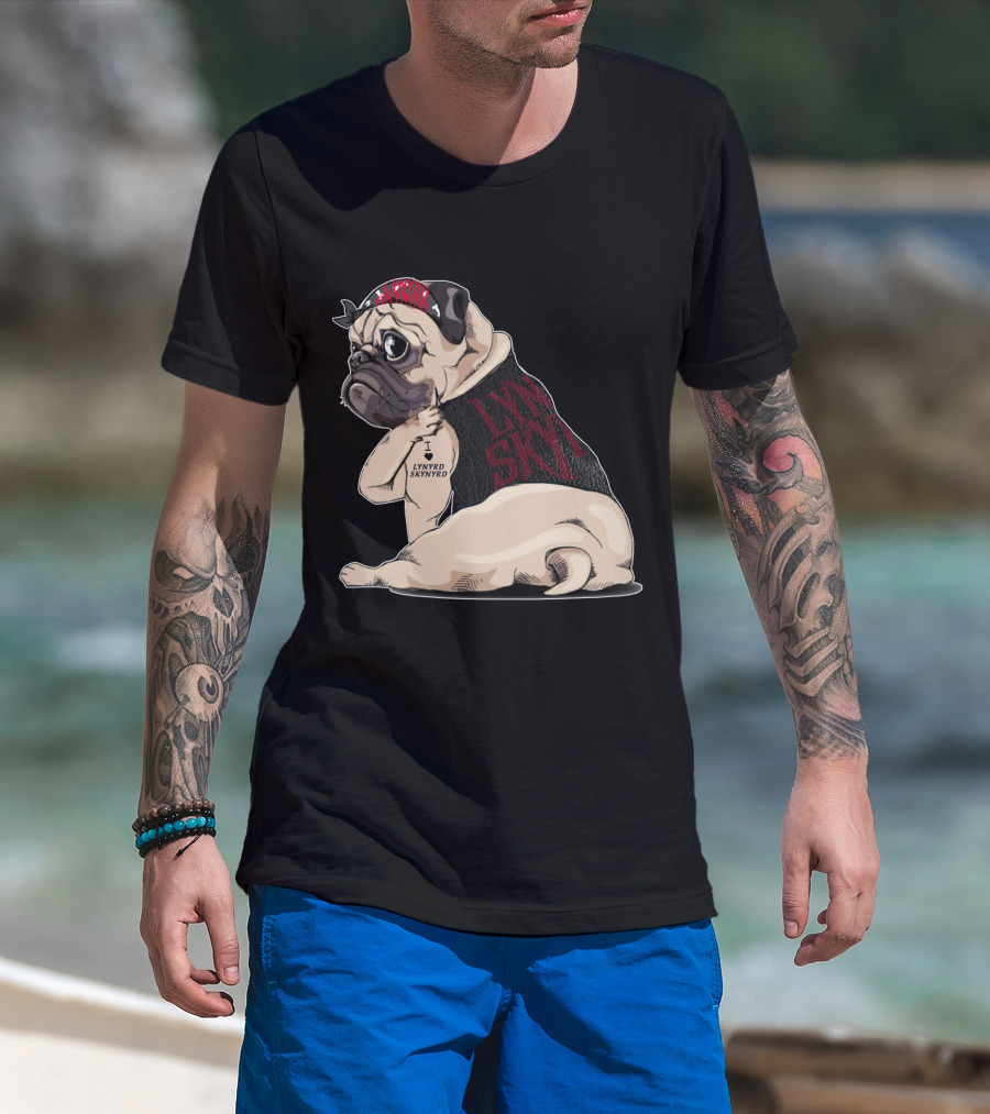 Lynyrd Skynyrd Pug Tattoo With Bandana And Vest T-Shirt