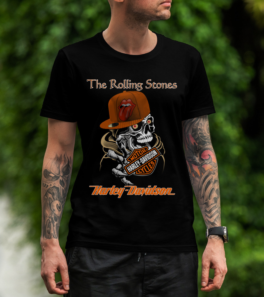 The Rolling Stones Skull Harley Davidson Motorcycles T-Shirt