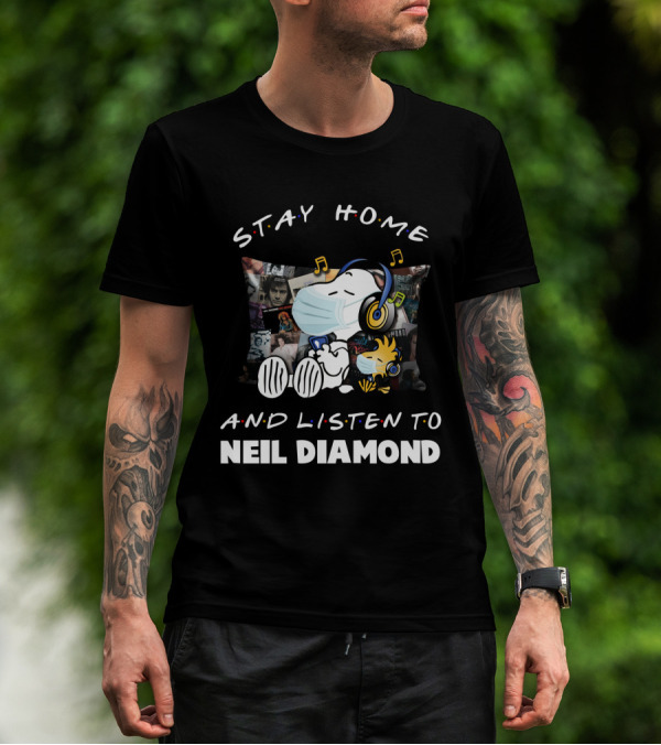 Stay Home And Listen To Neil Diamond With Snoopy Masked And Headphones T-Shirt
