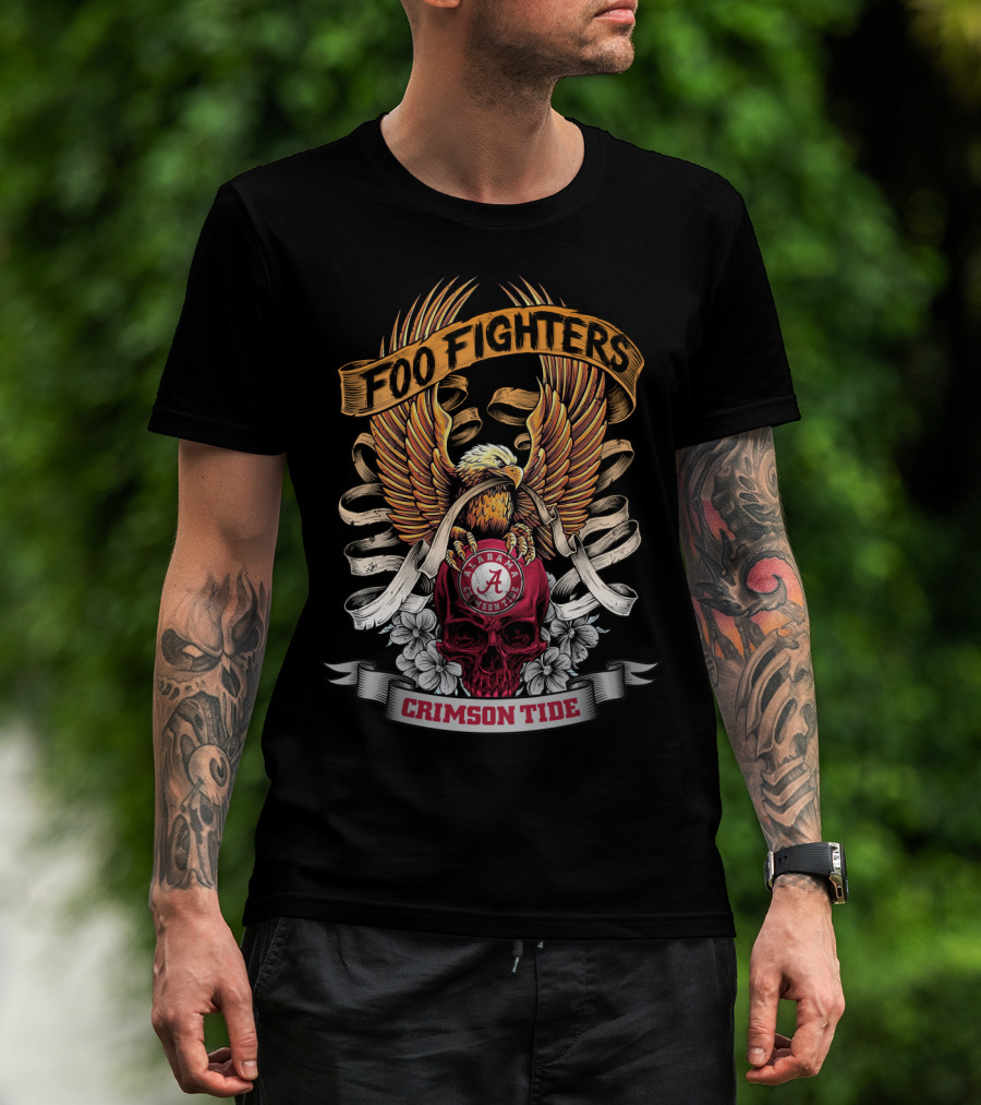 Foo Fighters Alabama Crimson Tide Eagle Skull Ribbon T-Shirt