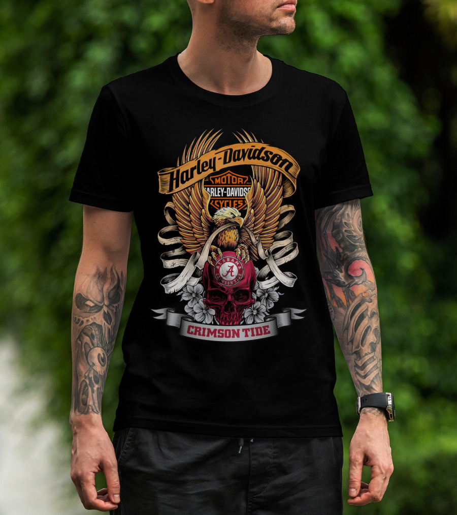 Harley Davidson Alabama Crimson Tide 49Hd Eagles Skulls Roses T-Shirt