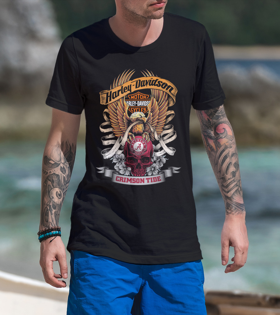 Harley Davidson Alabama Crimson Tide 49Hd Eagles Skulls Roses T-Shirt