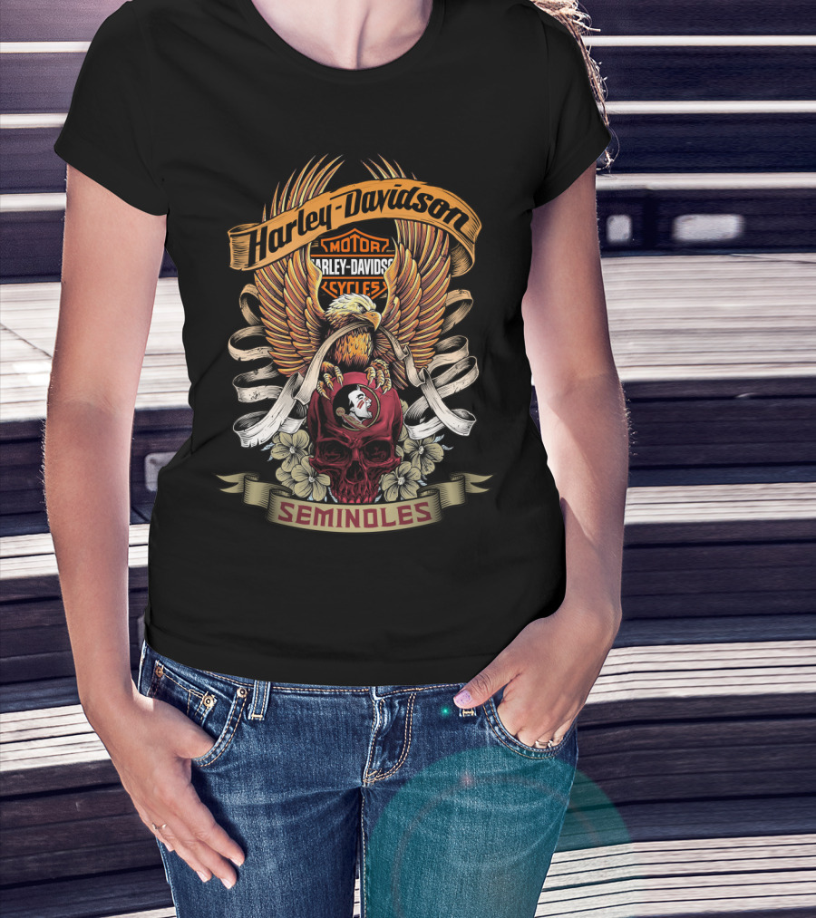 Harley Davidson Motor Cycles Seminoles Eagle Skull 49Hd T-Shirt