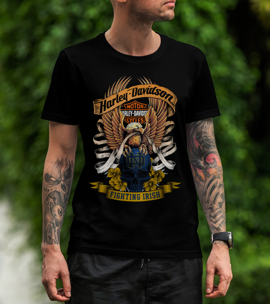 Harley Davidson Eagle Notre Dame Fighting Irish Skull 49Hd T-Shirt