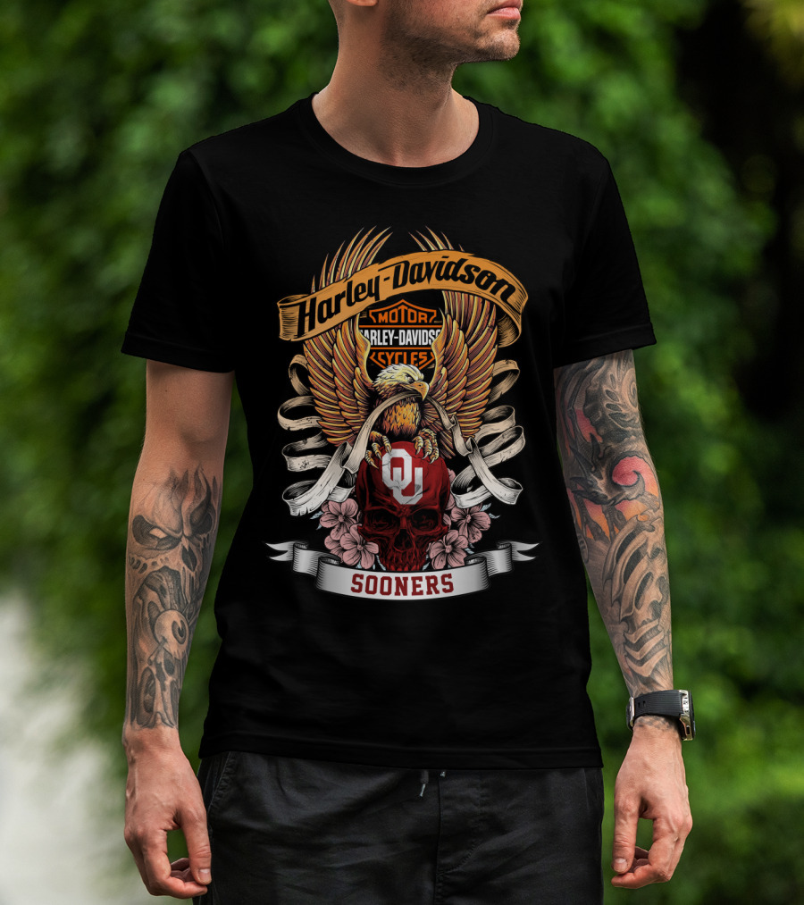 Harley Davidson Sooner Nation Oklahoma Sooners 49Hd Skull Eagle T-Shirt