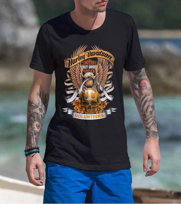 Harley Davidson Motorcycles Tennessee Volunteers Skull Eagle Wings T-Shirt