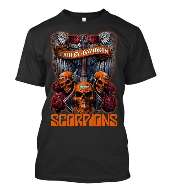 Scorpions Harley Davidson Skull Wings Roses T-Shirt