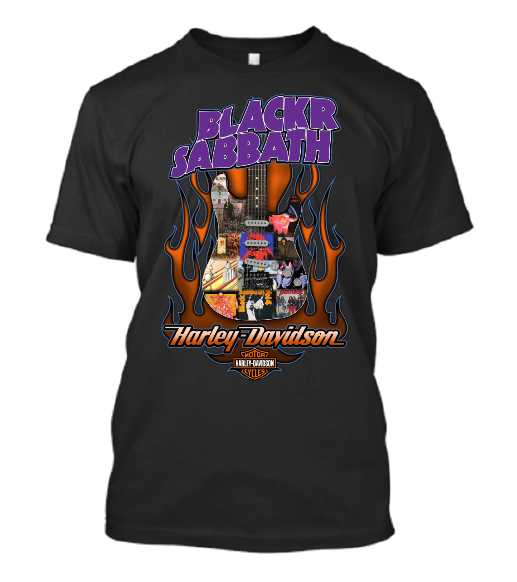 Black Sabbath Harley Davidson Guitar Flames T-Shirt