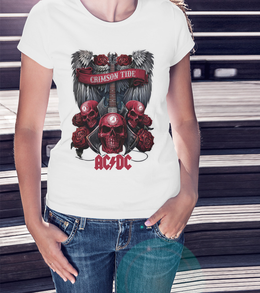 Crimson Tide ACDC Skulls And Roses Guitar T-Shirt