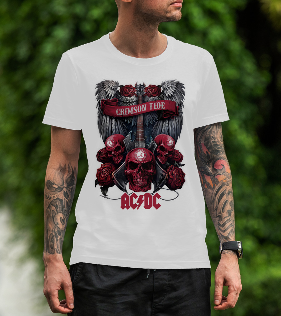Crimson Tide ACDC Skulls And Roses Guitar T-Shirt