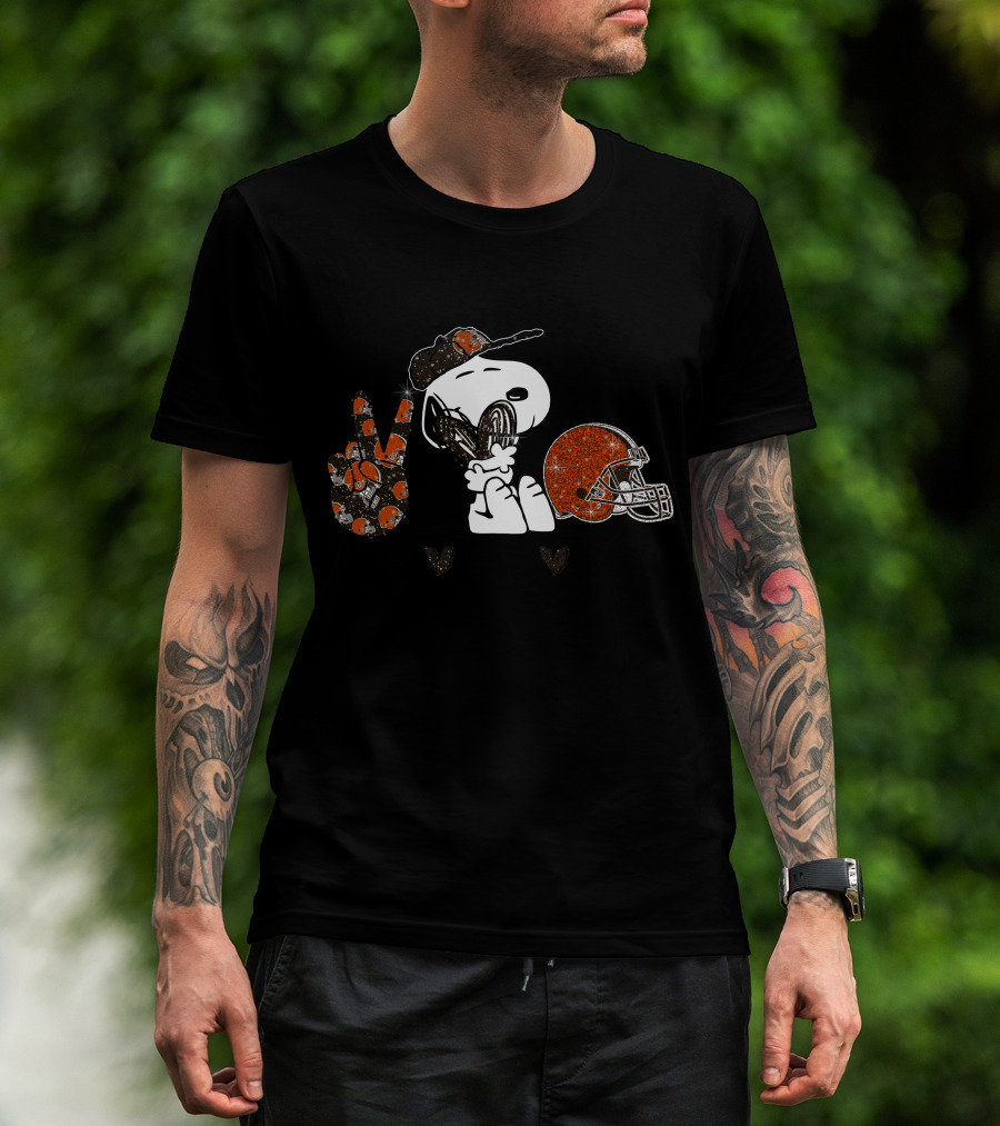 Peace Love Cleveland Browns Snoopy Football T-Shirt
