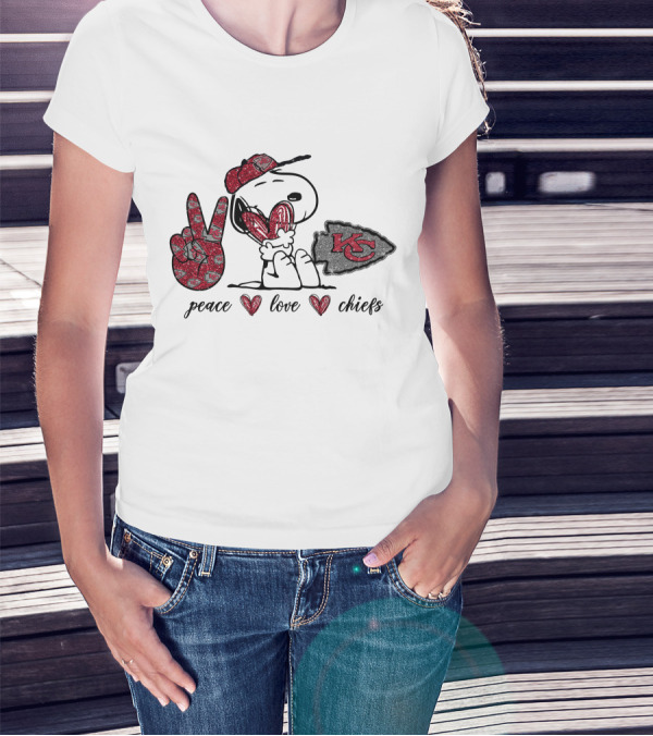 Peace Love Kansas City Chiefs Snoopy Football Fan T-Shirt