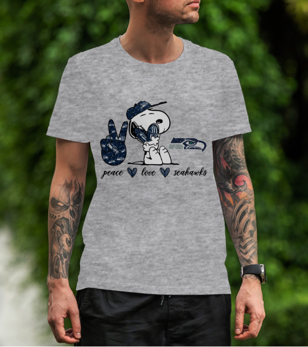 Peace Love Seattle Seahawks Snoopy Football Fan T-Shirt