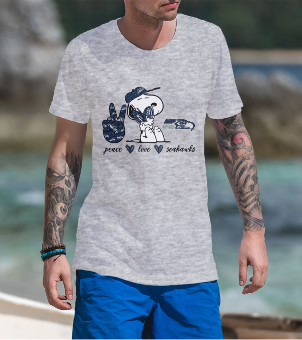 Peace Love Seattle Seahawks Snoopy Football Fan T-Shirt