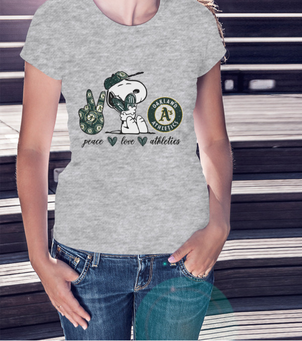 Peace Love Oakland Athletics Snoopy T-Shirt