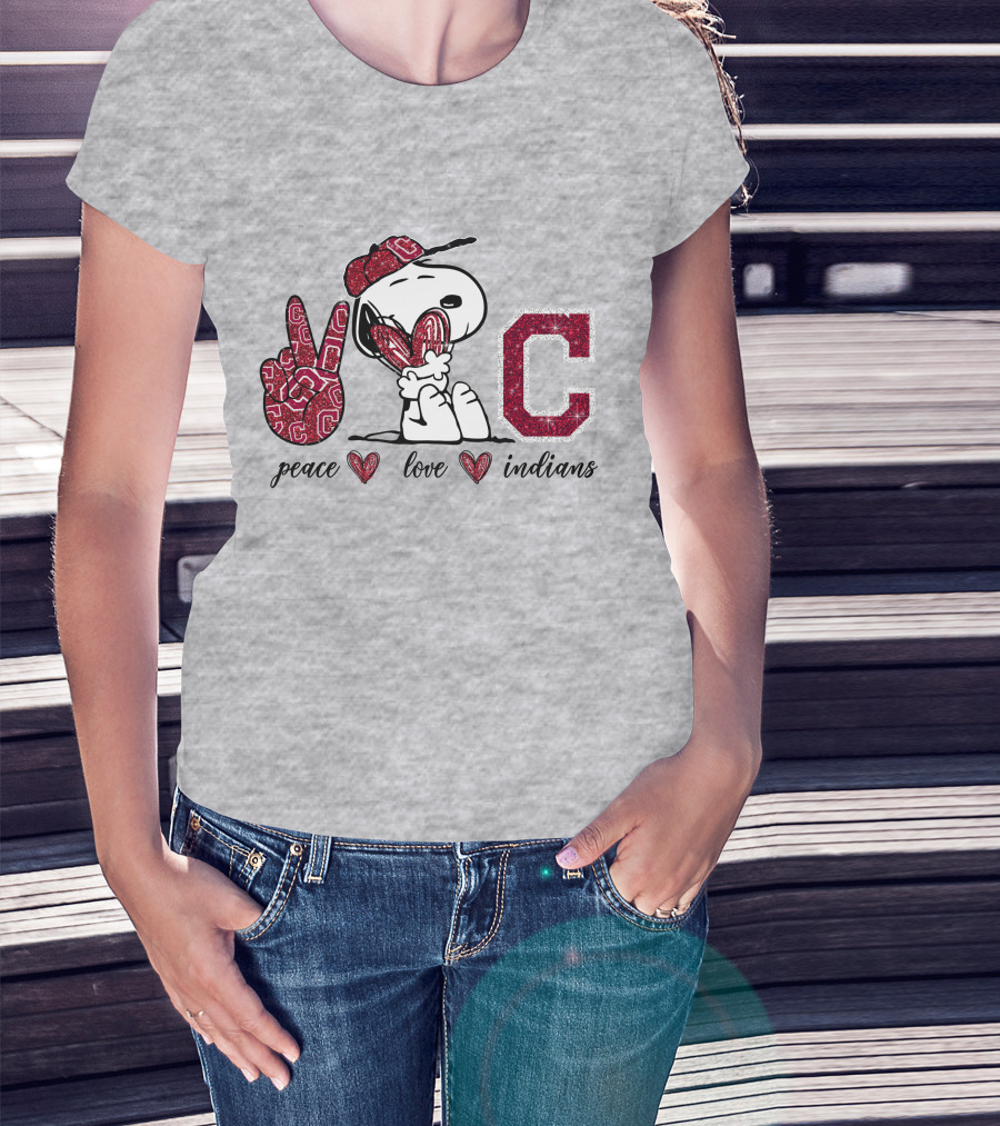Peace Love Indians Snoopy C Letter T-Shirt