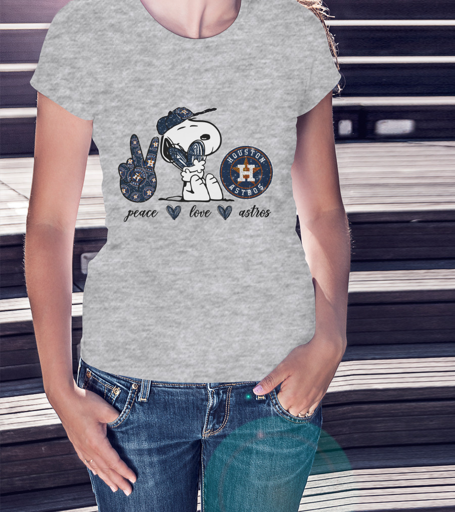 Peace Love Houston Astros Snoopy Vintage Baseball Fan T-Shirt