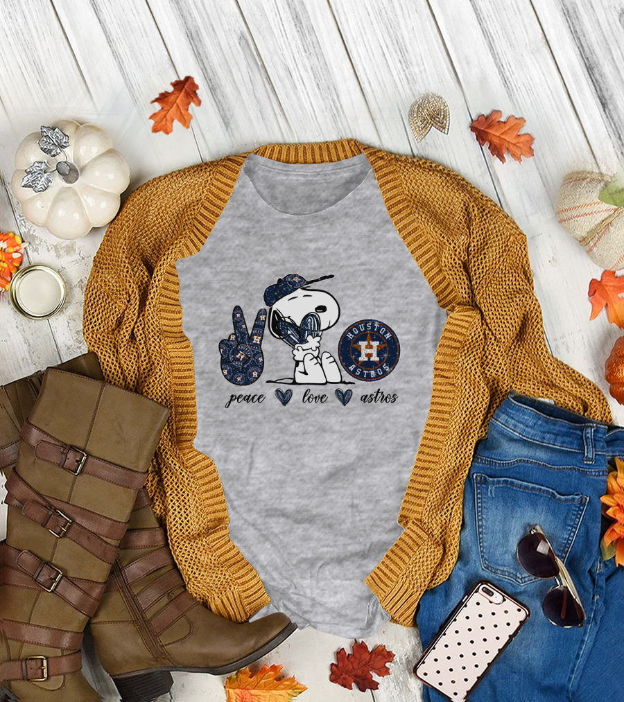 Peace Love Houston Astros Snoopy Vintage Baseball Fan T-Shirt