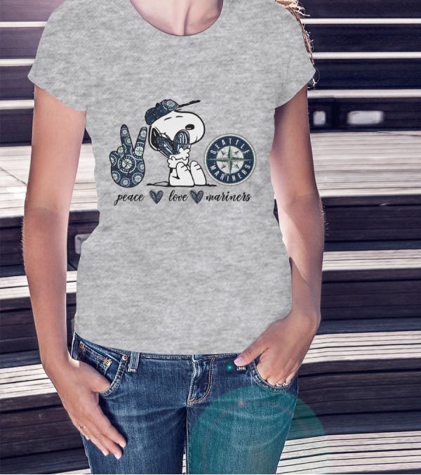 Peace Love Seattle Mariners Snoopy Fan Gear T-Shirt