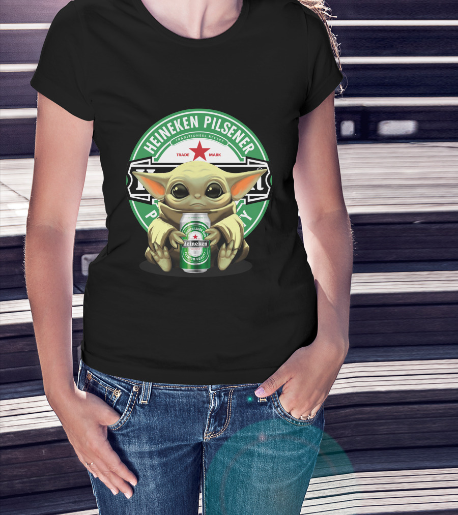Heineken Pilsener Baby Yoda Holding Heineken Lager Beer Can T-Shirt