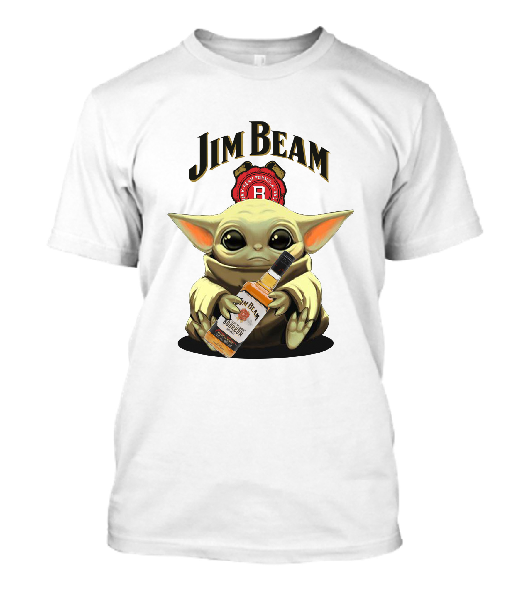 Jim Beam Baby Yoda Holding Bourbon Bottle T-Shirt