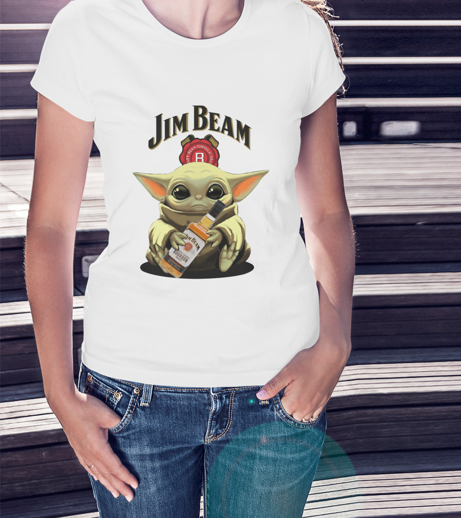 Jim Beam Baby Yoda Holding Bourbon Bottle T-Shirt