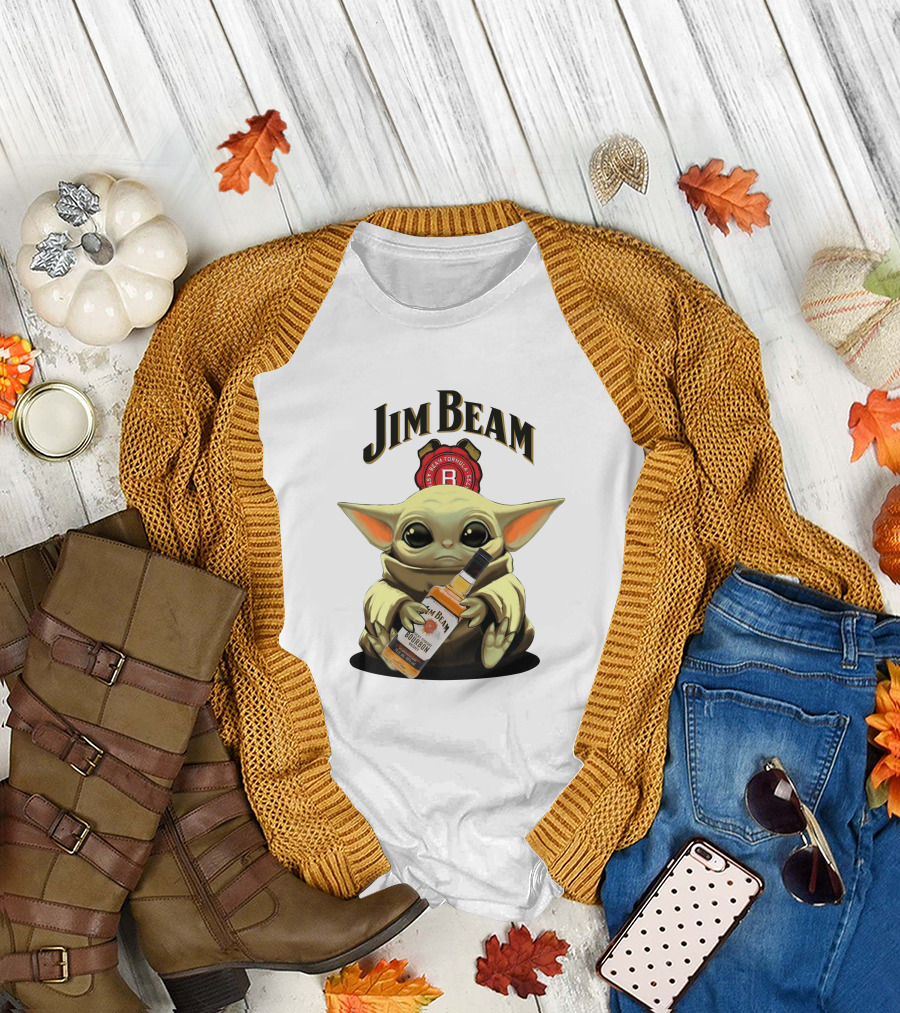 Jim Beam Baby Yoda Holding Bourbon Bottle T-Shirt