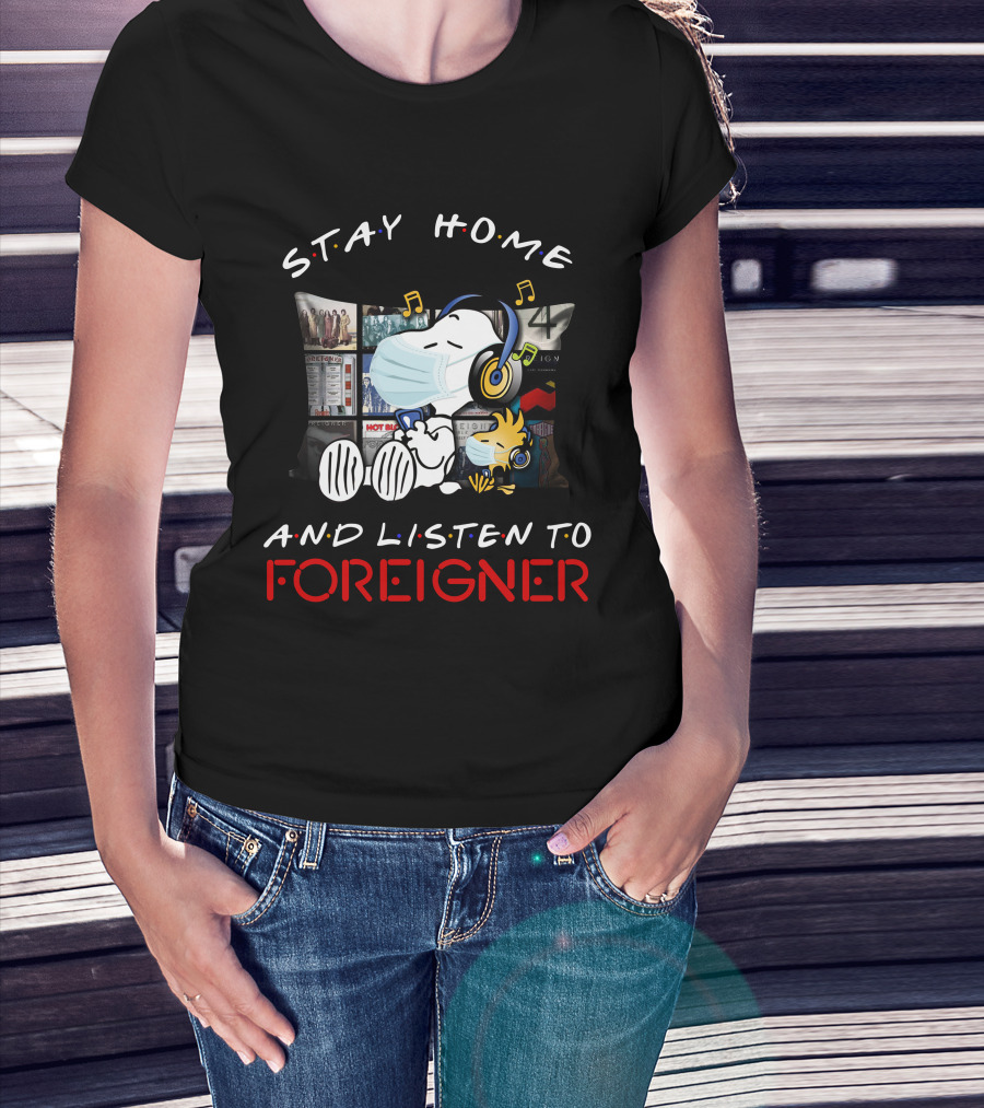 Stay Home And Listen To Foreigner Snoopy Music Headphones T-Shirt