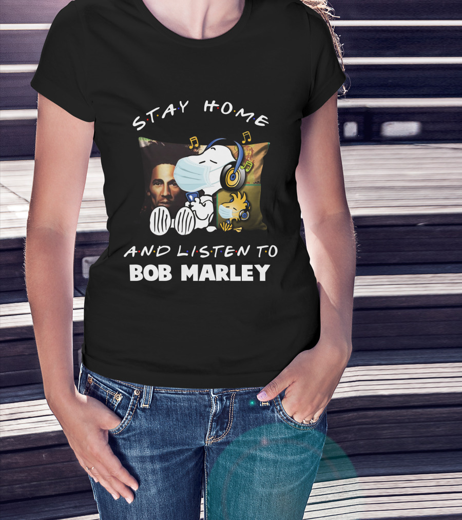 STAY HOME AND LISTEN TO BOB MARLEY Snoopy Mask Pillow T-Shirt