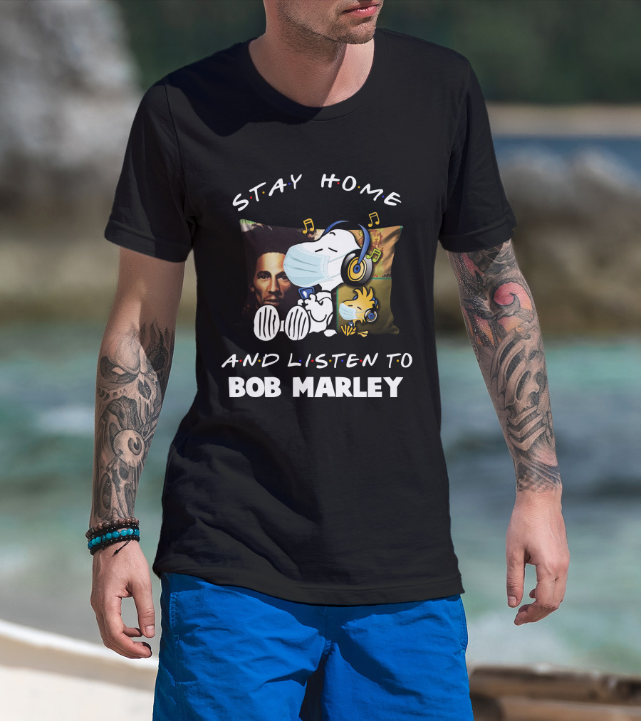 STAY HOME AND LISTEN TO BOB MARLEY Snoopy Mask Pillow T-Shirt