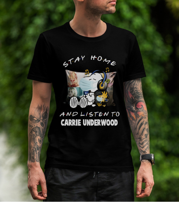 Stay Home And Listen To Carrie Underwood Snoopy Woodstock Music Notes T-Shirt