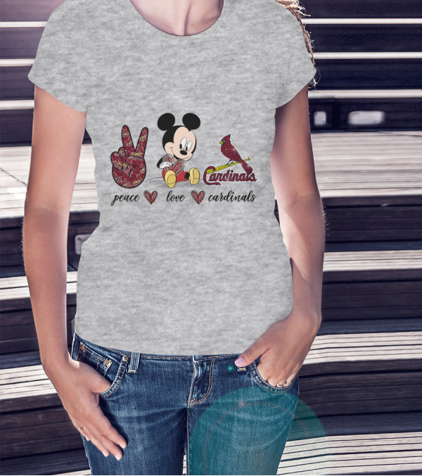 Peace Love Mickey Mouse St Louis Cardinals T-Shirt
