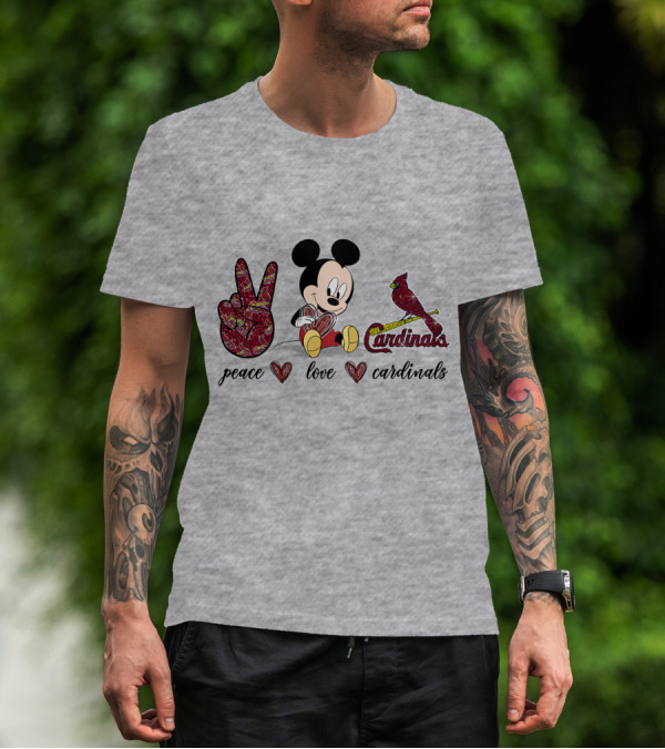 Peace Love Mickey Mouse St Louis Cardinals T-Shirt