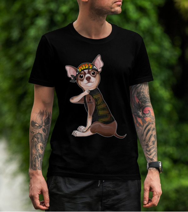 Chihuahua Love I Kiss Bandana Tat Sleeve T-Shirt
