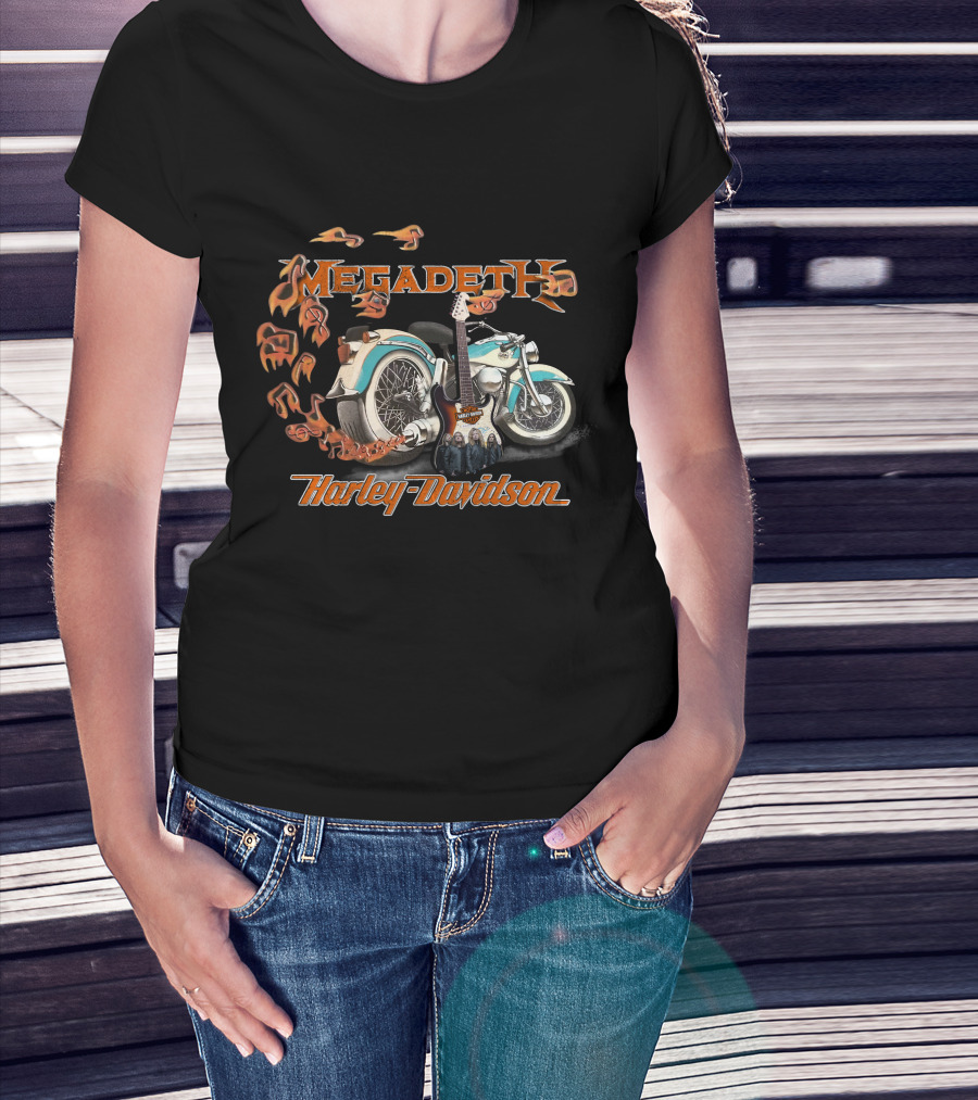 Megadeth Harley Davidson Motorcycle And Electric Guitar T-Shirt