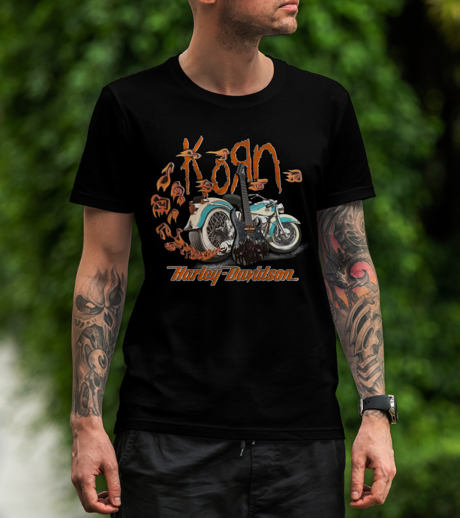 Korn Harley Davidson Motorcycle 20Hdm Guitar Flames T-Shirt