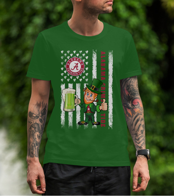 Alabama Crimson Tide St Patrick's Day Leprechaun Flag And Beer Mug T-Shirt