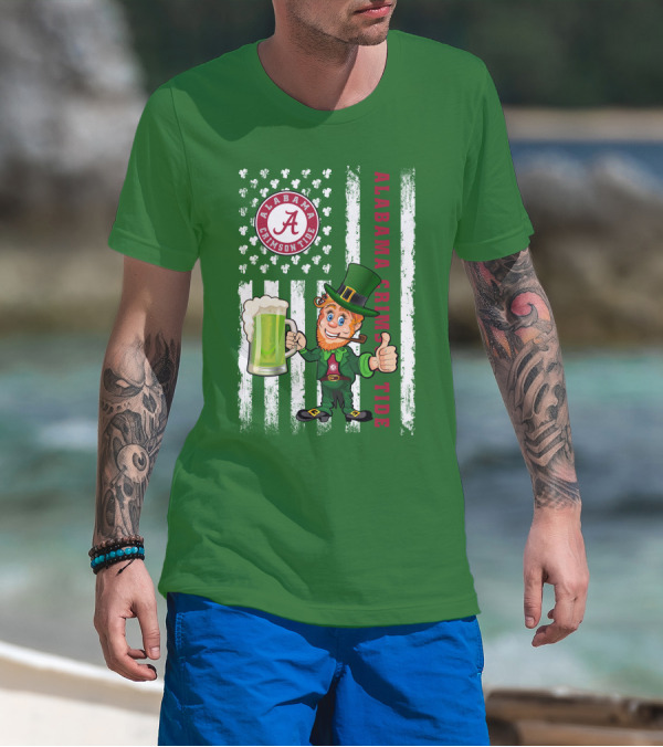 Alabama Crimson Tide St Patrick's Day Leprechaun Flag And Beer Mug T-Shirt